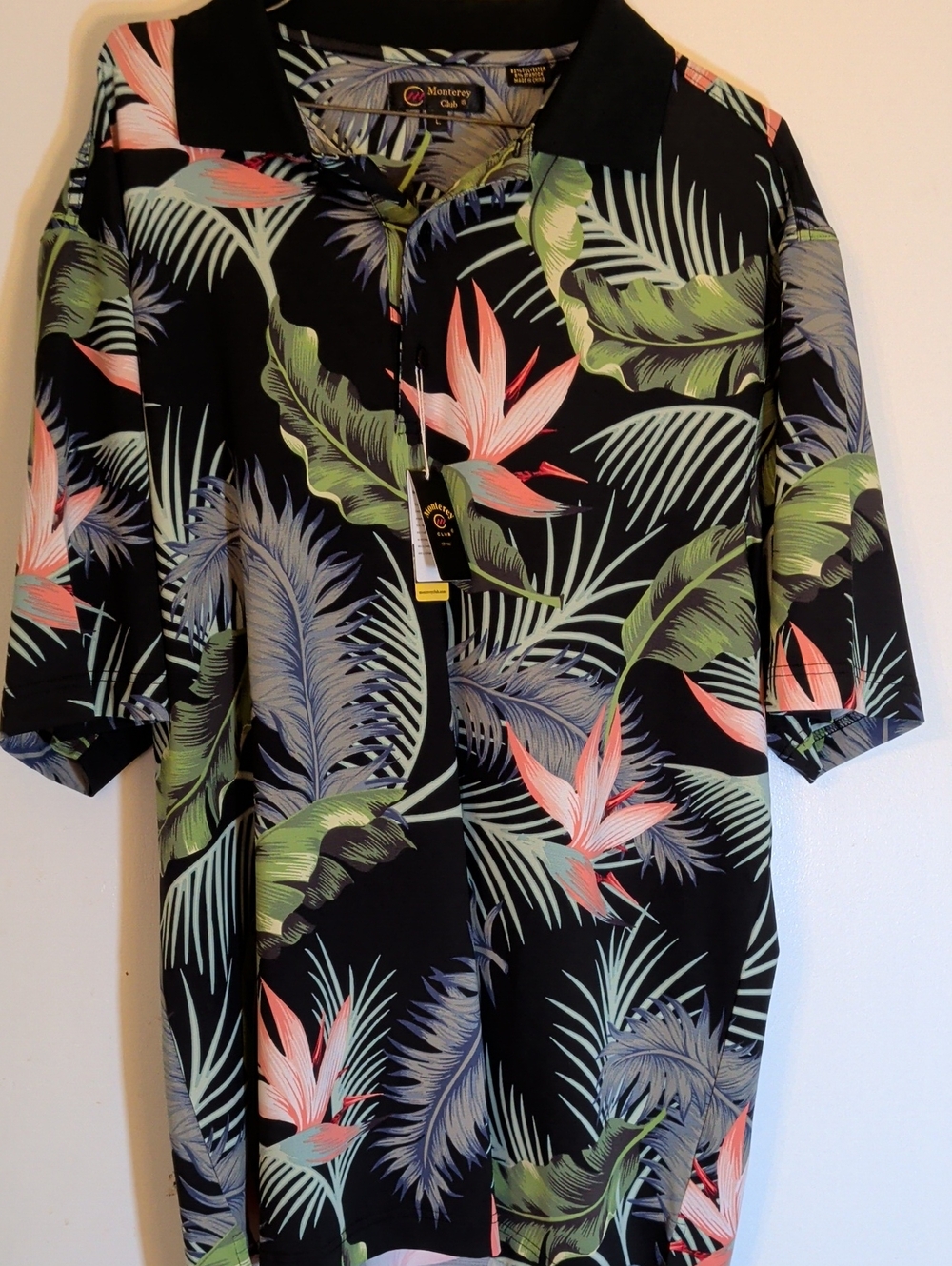 Men’s Black Monterey Club Golf Tropical Print Polo Shirt